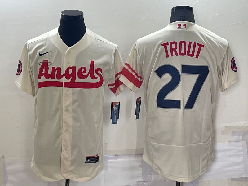 Cheap Men Los Angeles Angels 27 Trout Cream City Edition Elite Nike 2022 MLB Jersey